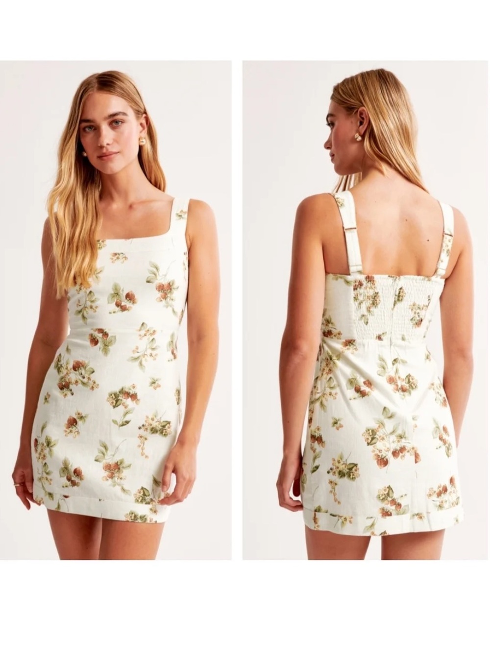 Abercrombie & Fitch White Floral Strawberry Linen Mini Dress Large Tall LT